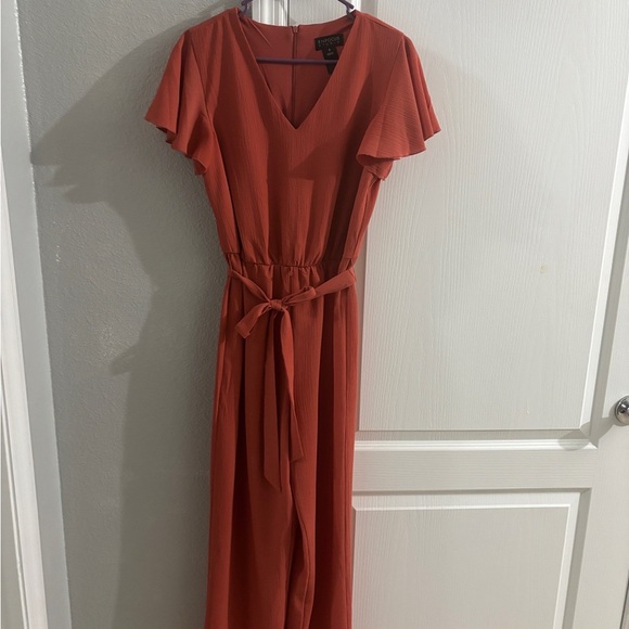 Enfocus Studio Orange Maxi Jumpsuit with V-Neck and Flutter Sleeves - Picture 1 of 4